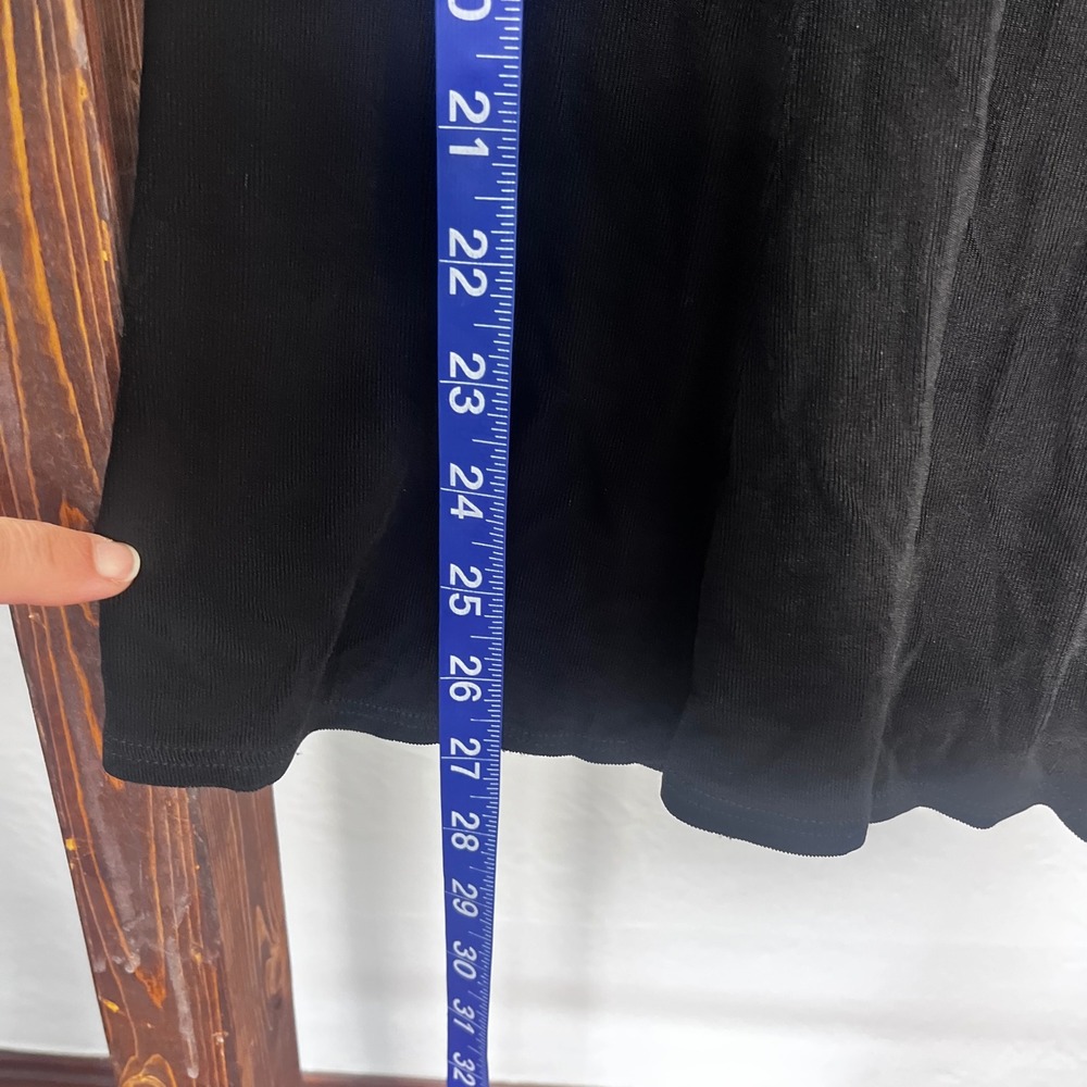 Chicos Travelers Black Ribbed Midi Skirt Elastic Waist Size 2 A-Line Made in USA - Picture 5 of 10
